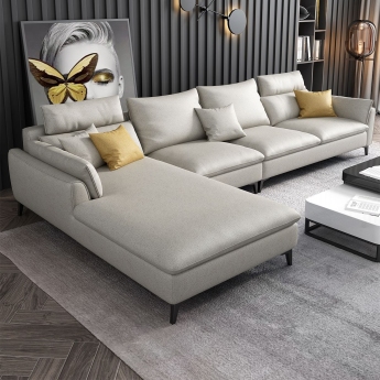 【哥斯图】客厅家用简约时尚极简免洗科技布转角组合沙发（米白色-海绵）