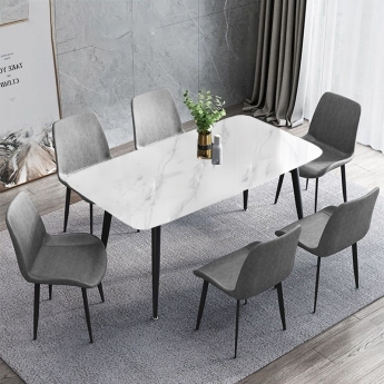 【摩登奢居】极简时尚公寓桌子哑光岩板餐桌长方形餐桌