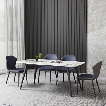 随心配优选【哥斯图】摩登系列极简风格    亮光香奈儿金岩板餐桌长方形碳素钢餐桌